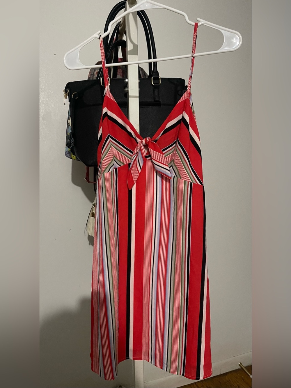 Trixxi Red Multi-Stripe Tie-Front Dress
